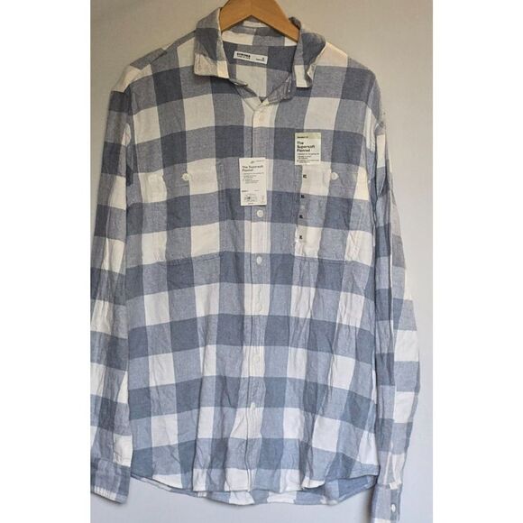 NWT Men's Sonoma Supersoft Flannel Button-Down Shirt Size XL Buff Blue - Picture 2 of 8